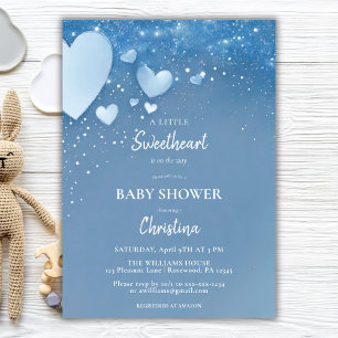 Sweetheart Blue Valentine Baby Shower Invitation