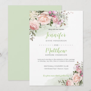 Sweetheart Blush   Green Background   Wedding Invitation