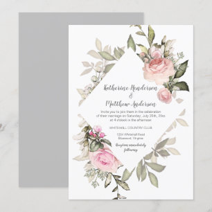 Sweetheart Blush Pink Roses Diamond Shape Frame Invitation