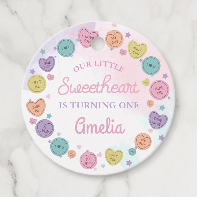 Sweetheart Candy Valentine Birthday Favour Tags (Front)