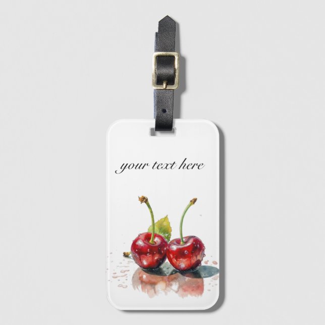  Sweetheart Cherries in Watercolor, custom Luggage Tag (Front Vertical)