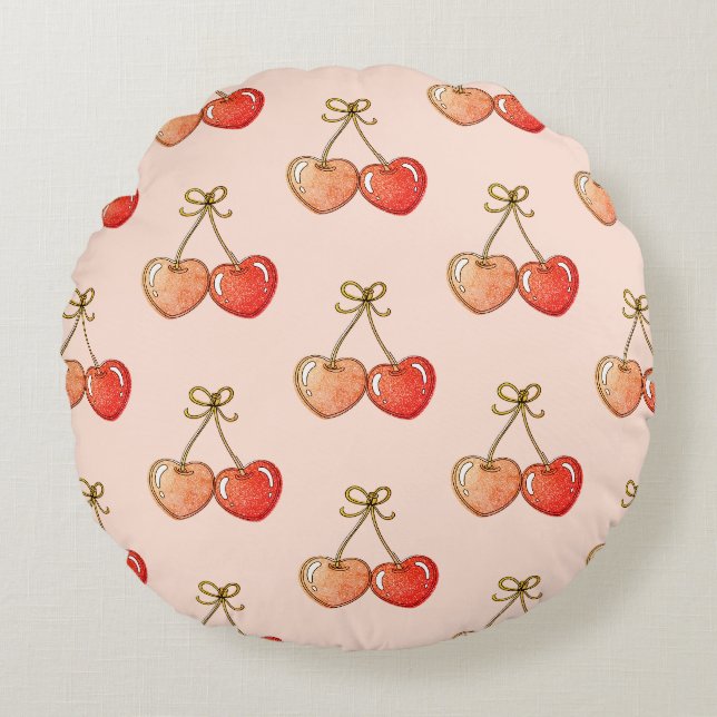 Sweetheart Cherries Round Pillow (Front)