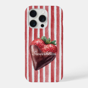 Sweetheart Chocolate Strawberry Red White Stripes iPhone 15 Pro Case
