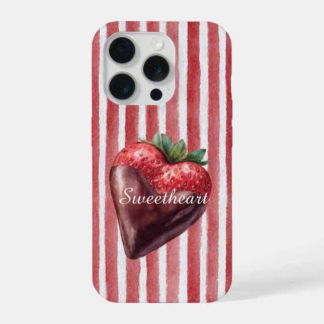 Sweetheart Chocolate Strawberry Red White Stripes  iPhone Case (Back)