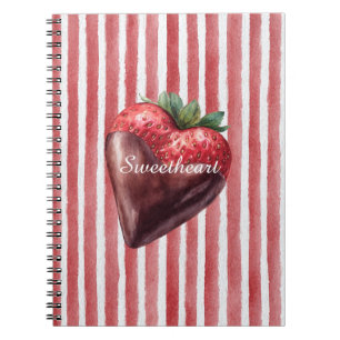 Sweetheart Chocolate Strawberry Red White Stripes  Notebook