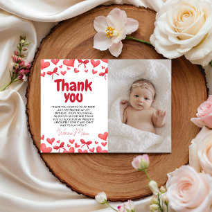 Sweetheart First Birthday Photo Thank You Card 