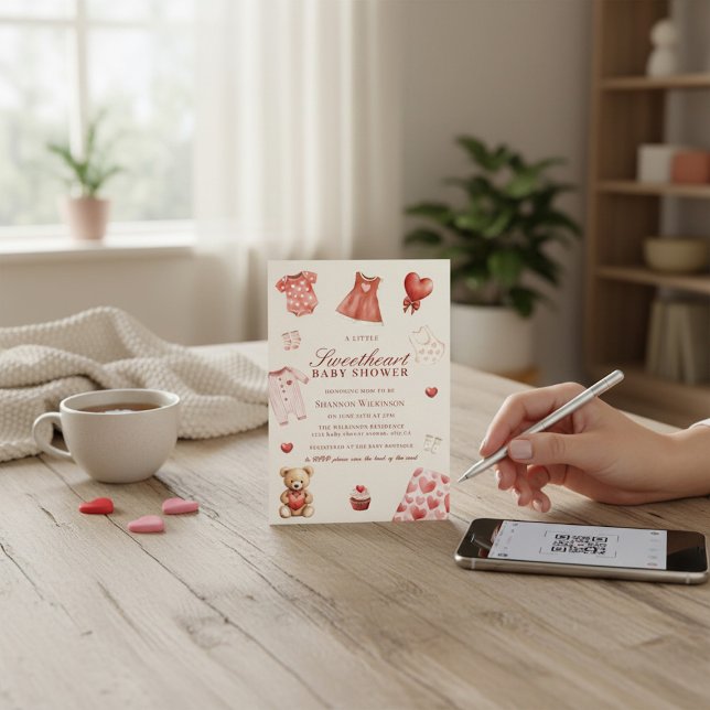 Sweetheart Hearts Baby Shower QR Code Invitation (Creator Uploaded)
