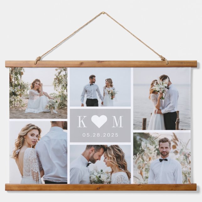Sweetheart Initials Couple Photo Wall Tapestry (Front)