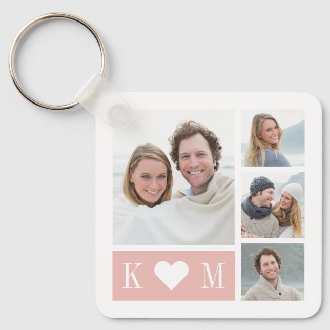 Sweetheart Initials Editable Colour Photo Keychain (Front)