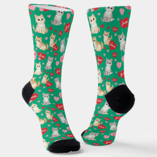 Sweetheart Kitten Valentine's Day Crew Socks