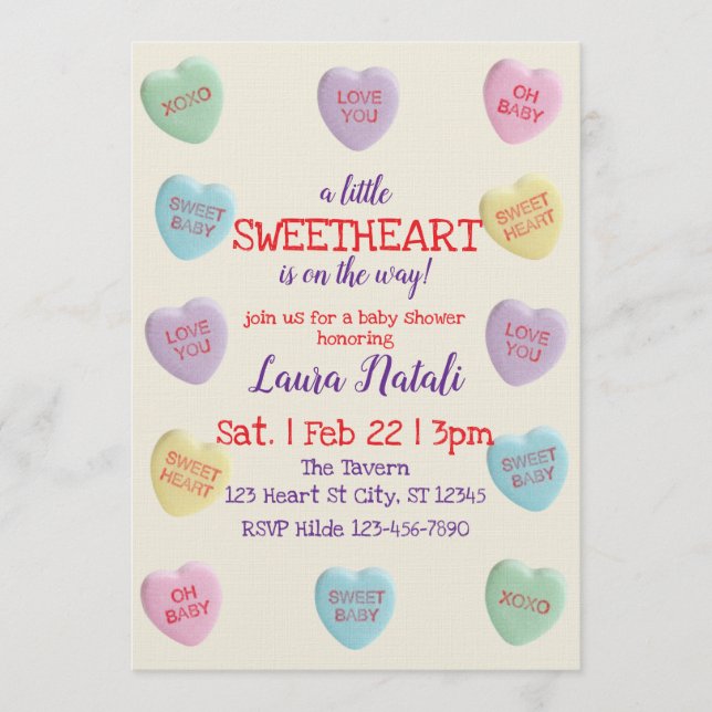 Sweetheart on the Way, Candy Baby Shower Invitation (Front)