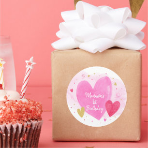 Sweetheart Pink Gold Hearts Birthday Classic Round Sticker
