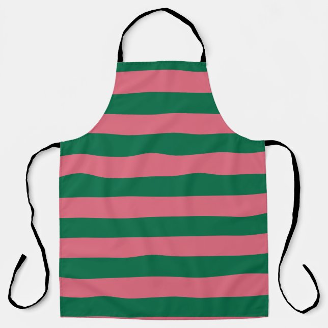 Sweetheart Pink Pickle Green Stripe Apron (Front)