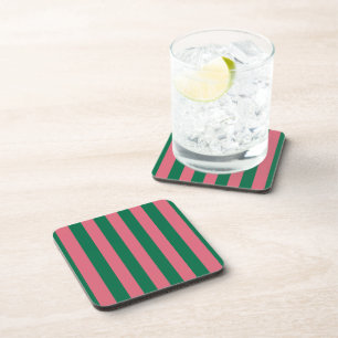 Sweetheart Pink Pickle Green Stripe Coaster