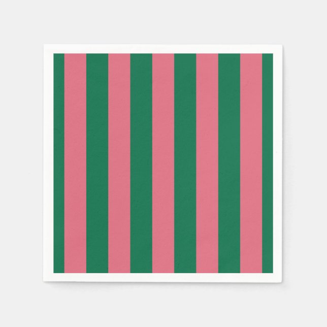 Sweetheart Pink Pickle Green Stripe Napkin (Front)