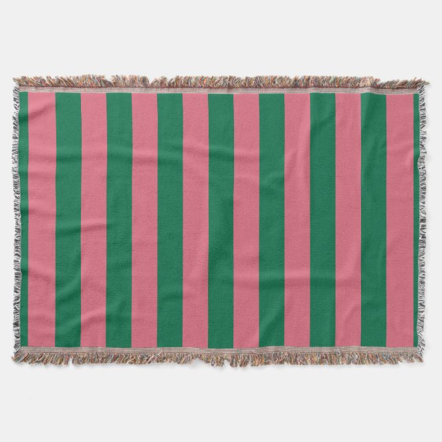 Sweetheart Pink Pickle Green Stripe Throw Blanket (Front)