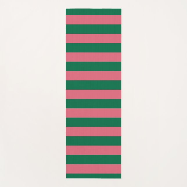Sweetheart Pink Pickle Green Stripe Yoga Mat (Front)