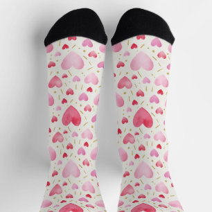 Sweetheart Pink Watercolor & Gold Dash Socks