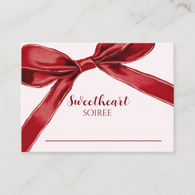 Sweetheart Soiree Elegant Bow Valentines Day Party Place Card (Front)