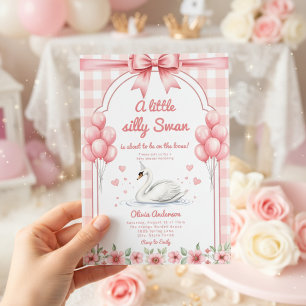 sweetheart Swan blue Gingham Ribbon floral girl Invitation