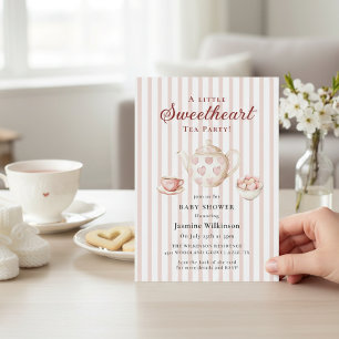 Sweetheart Tea Party Pink Stripe Baby Shower Invitation