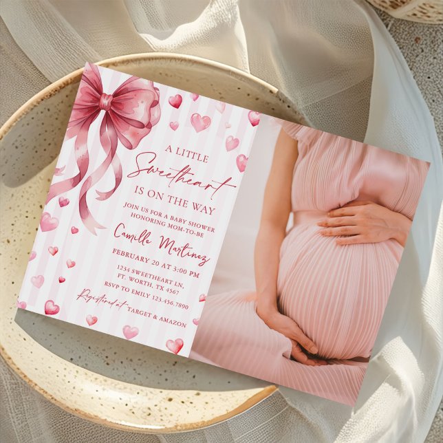Sweetheart Valentine Bow Baby Shower Photo Invitation (Creator Uploaded)
