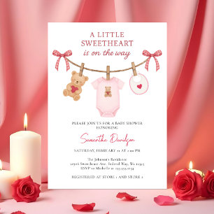 Sweetheart Valentine Teddy Bear Pink Baby Shower Invitation