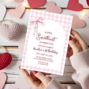 Sweetheart Valentine's Day Girls 1st Birthday Invitation