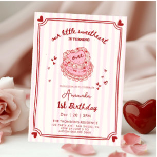 Sweetheart Valentines Hand Drawn Birthday Invitation