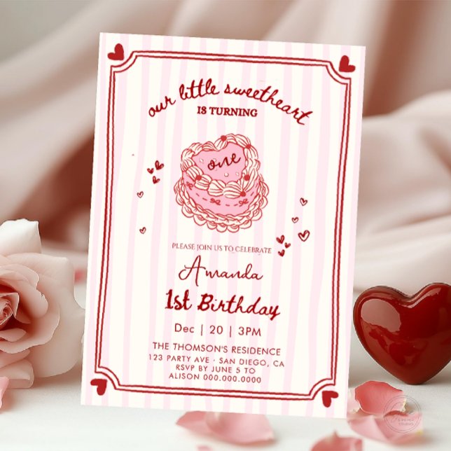 Sweetheart Valentines Hand Drawn Birthday Invitation (Creator Uploaded)