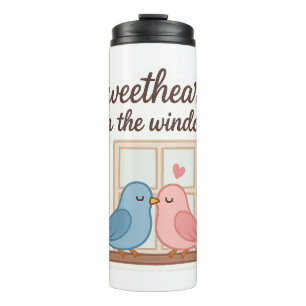 Sweethearts on the Window – Cute Lovebirds Sticker Thermal Tumbler