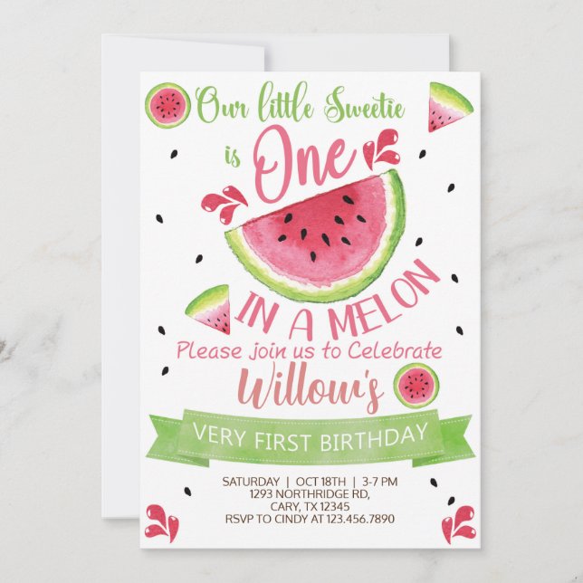 Sweetie One in a Melon fille invitation d'annivers (Devant)