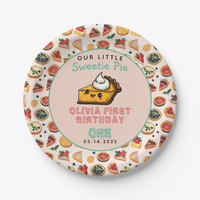 Sweetie Pie - Pi Day 1st Birthday Party Paper Plate (Front)