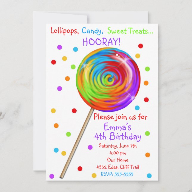 Sweetie Pop Lollipop Invitations d'anniversaire (Devant)