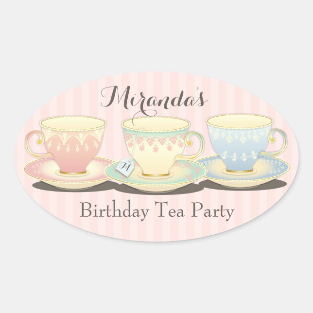 Sweetly Chic Birthday Teacup Tea Party Sticker (Front)