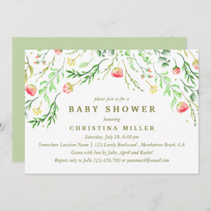 Sweetly Romantic   Watercolor Flowers Baby Shower Invitation