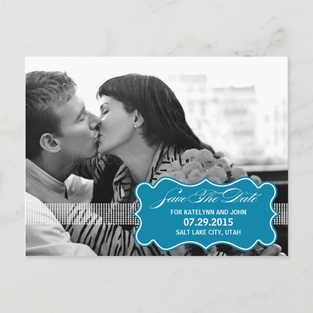 Sweetly Sealed Save The Date Postcard - Turquoise (Front)