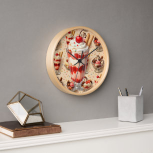 Sweets and ice cream sundae premium wood wall cloc clock