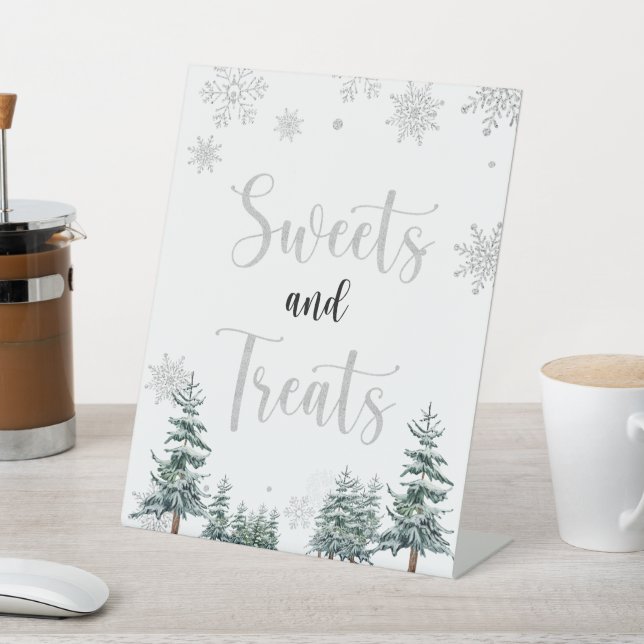 Sweets and Treats sign, silver glitter sign (In SItu)