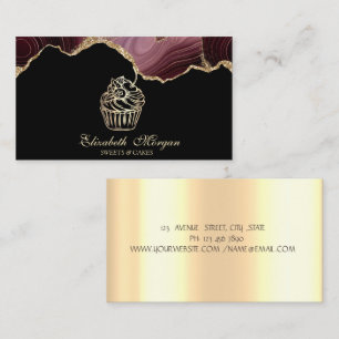 Sweets Cupcake Gold Drips Bakery Burgundy Agate Business Card