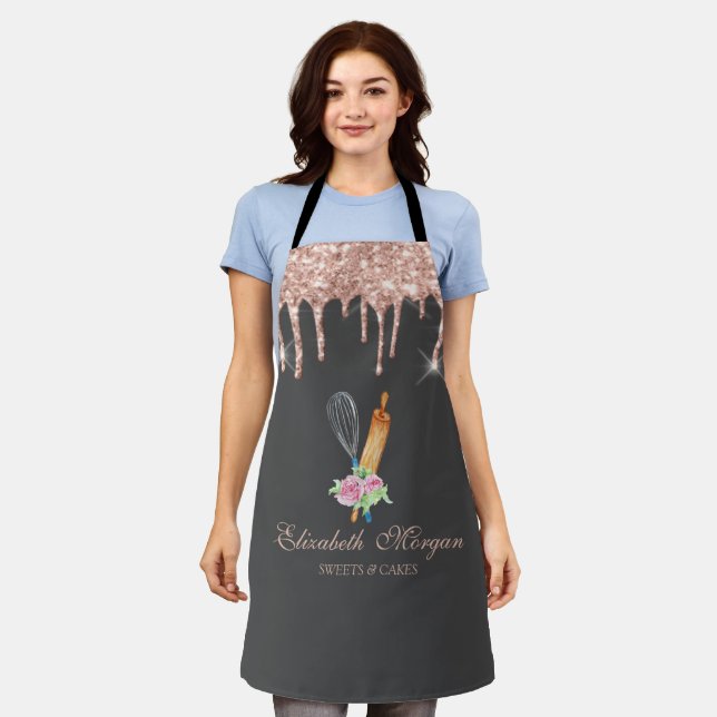 Sweets Cupcake Rose Gold Drips Bakery Apron (Worn)