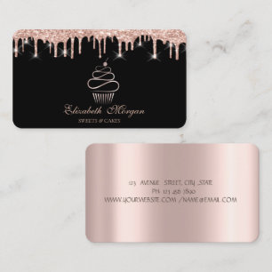 Sweets Cupcake Rose Gold Drips Black  Business Card