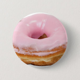 Sweets Dessert Food Pink Frosted Doughnut 2 Inch Round Button