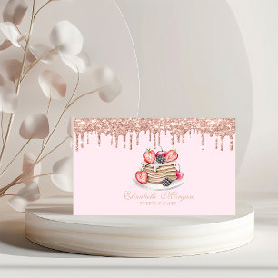  Sweets Pancakes Rose Gold Drips Bakery Pink Business Card