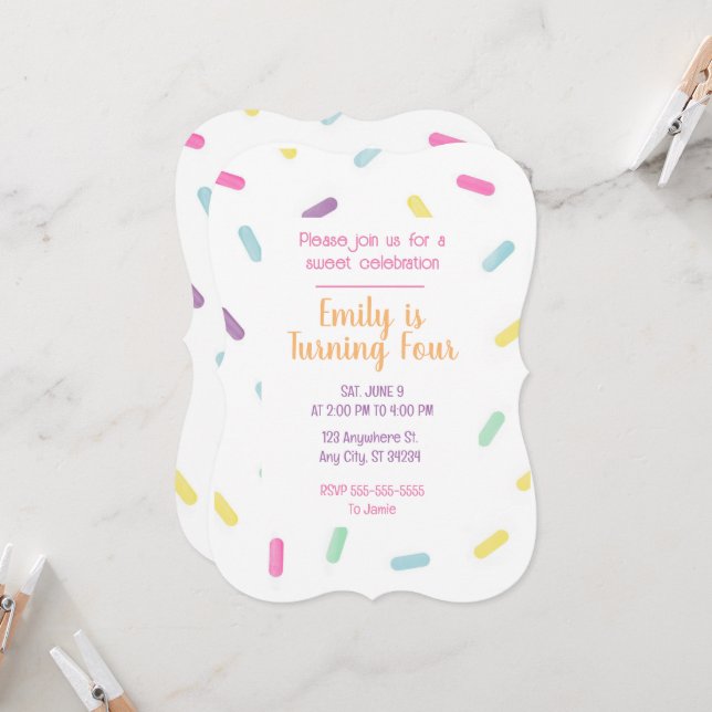 Sweets Sprinkles  Birthday Invitation (Front/Back In Situ)