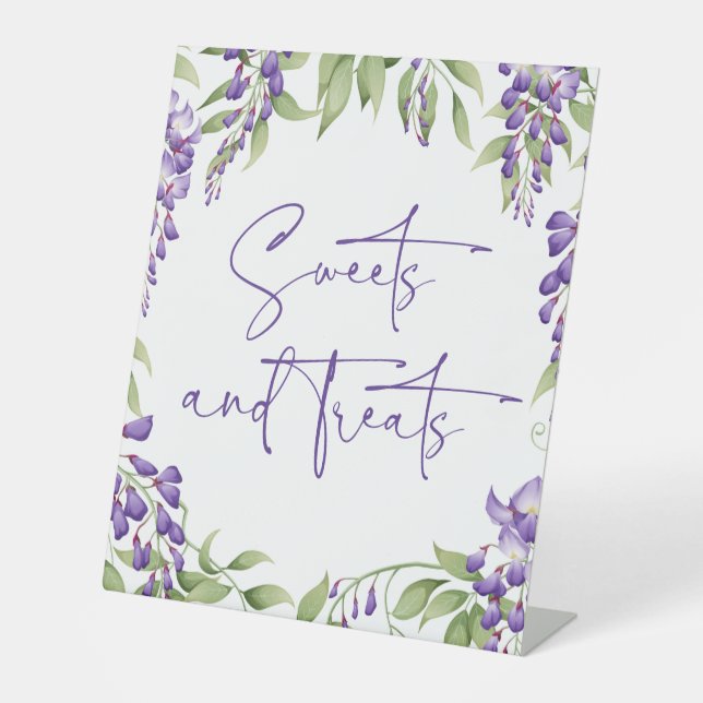 Sweets & Treats Modern Floral Script Wedding Event Pedestal Sign (Front)