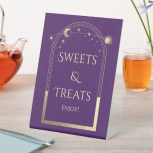 Sweets & Treats Purple Gold Celestial Wedding Pedestal Sign