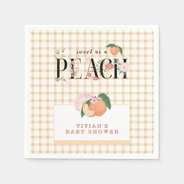 Sweety Little Peach & Floral Baby Shower Napkin (Front)