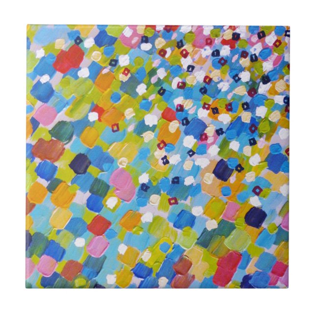 SWEPT AWAY 1 - Bright Colourful Rainbow Blue Ocean Tile (Front)