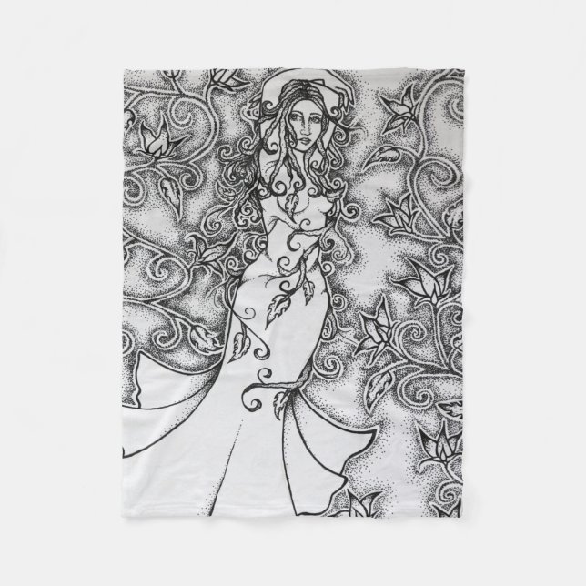 Swept up Ink Goddess Pagan Art Fleece Blanket (Front)